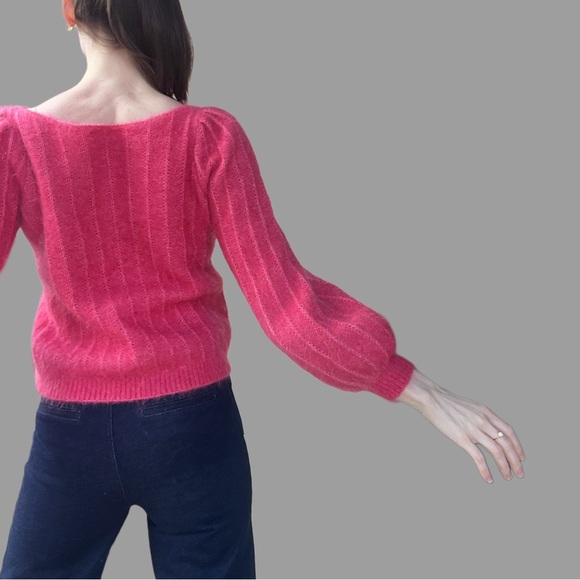 SEZANE Pink Wool Kid Mohair Fancy Knit Balloon Sleeve Sweater Aretha Jumper XS/S - Picture 13 of 17